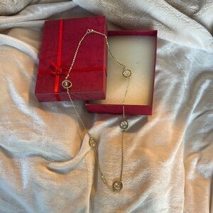 Elegant Gold Necklace with Crystal Accents, 28”, new in box